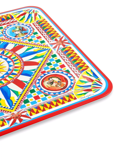 Dolce & Gabbana Large Carretto-print Wood Tray In Weiss