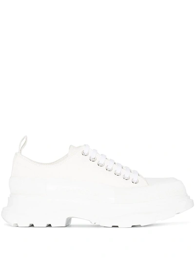 Shop Alexander Mcqueen Round-toe Cotton Sneakers In White