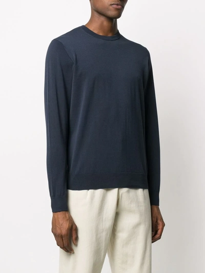 Shop Aspesi Fine Knit Round Neck Jumper In Blue