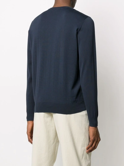 Shop Aspesi Fine Knit Round Neck Jumper In Blue