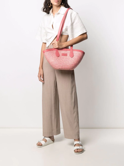 Shop Kate Cate Logo Patch Straw Shoulder Bag In Pink