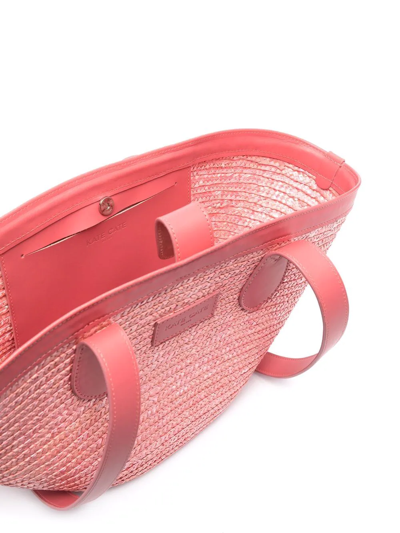 Shop Kate Cate Logo Patch Straw Shoulder Bag In Pink