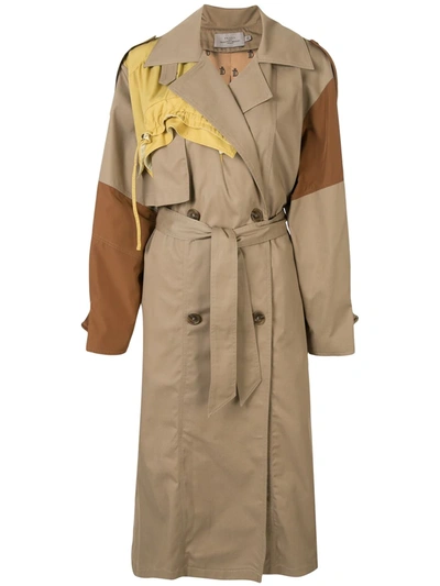 Shop Preen By Thornton Bregazzi Colour Block Trench Coat In Brown