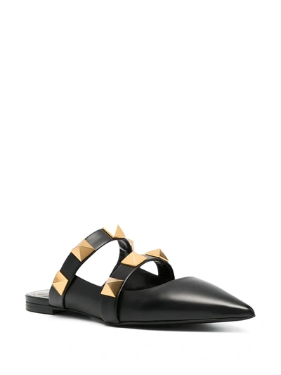 Shop Valentino Roman Stud Flat Mules In Black