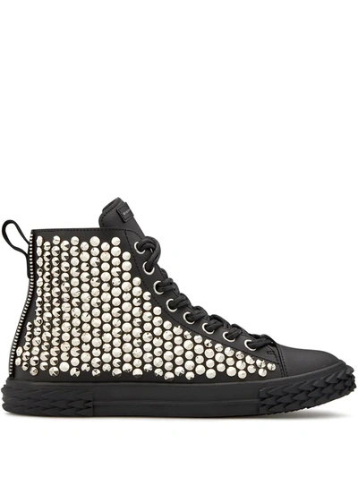 Shop Giuseppe Zanotti High Top Stud-embellished Sneakers In Black