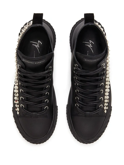 Shop Giuseppe Zanotti High Top Stud-embellished Sneakers In Black