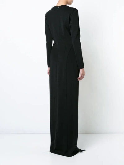 Galvan Long-sleeve Fringed Wrap Dress In Black