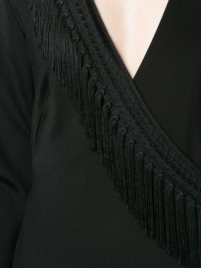 Galvan Long-sleeve Fringed Wrap Dress In Black