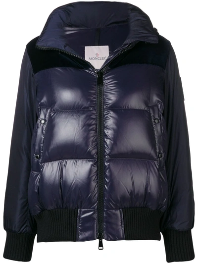 Shop Moncler Panelled Puffer Jacket In Blue