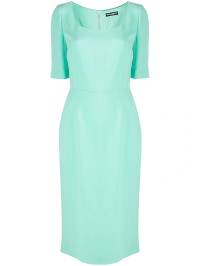 Shop Dolce & Gabbana U-neck Fitted Midi Dress In Green