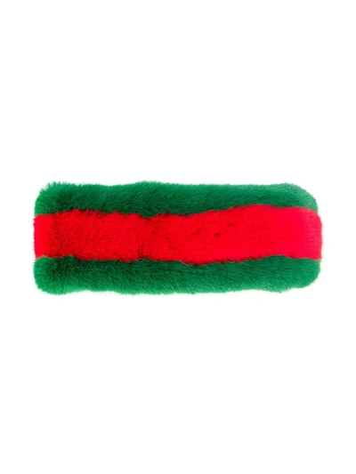 Shop Gucci Web Furry Headband In Green