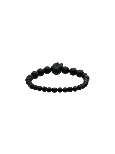 Alexander Mcqueen Skull Onyx Beaded Bracelet In Black