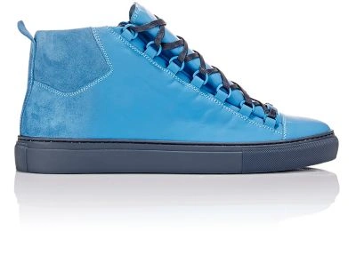 Balenciaga Sprayed Suede Arena High-top Sneakers In Sky-blue