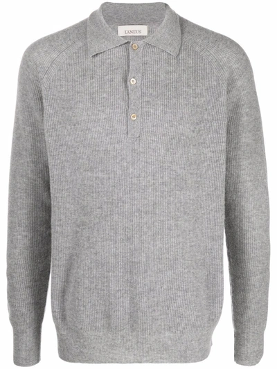 Shop Laneus Ribbed Merino-cashmere Polo Shirt In Grey