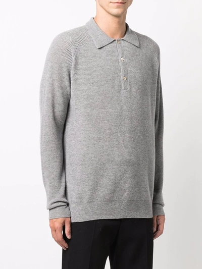 Shop Laneus Ribbed Merino-cashmere Polo Shirt In Grey