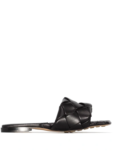 Shop Bottega Veneta Flat Woven Sandals In Black
