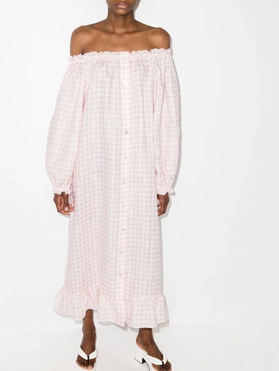 Shop Sleeper Gingham-check Midi Dress In 粉色