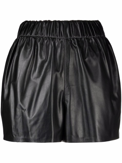 Shop Manokhi Crinkled Leather Shorts In Black
