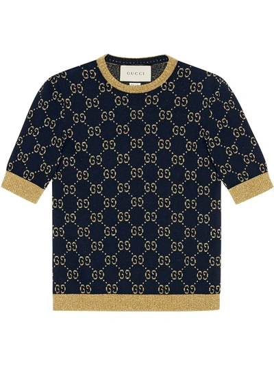 Gucci Interlocking G Jacquard-knit Top In Blue | ModeSens