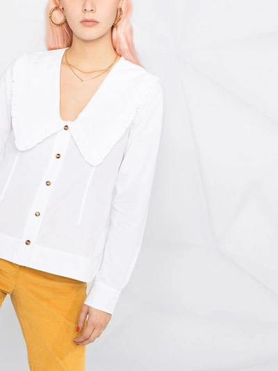 Shop Ganni Ruffled Exaggerated Collar Blouse In White