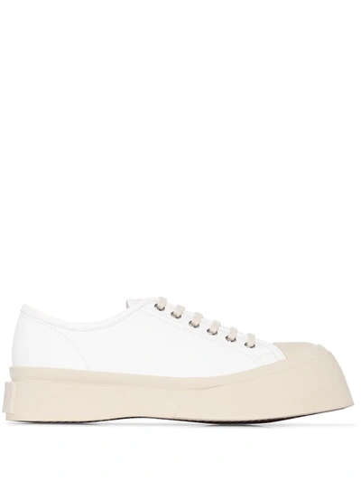 Shop Marni Pablo Leather Lace-up Sneakers In White