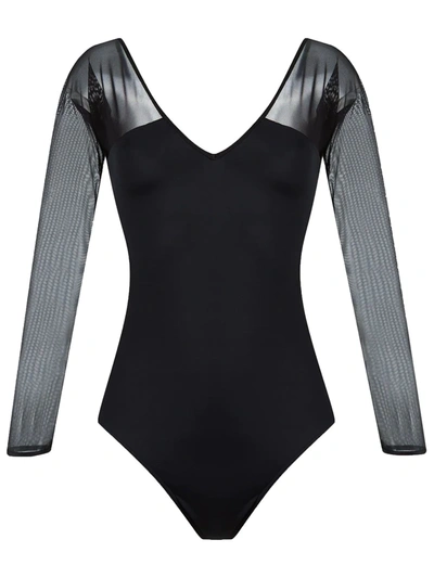 Shop Brigitte V-neck Tulle Panel Michelle Swimsuit In Black