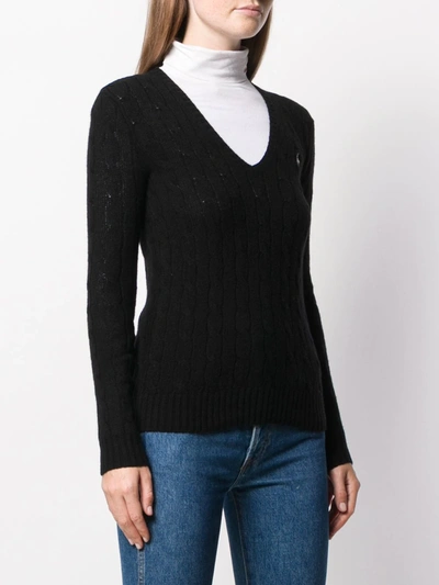 Shop Polo Ralph Lauren Logo Knit V-neck Jumper In Black