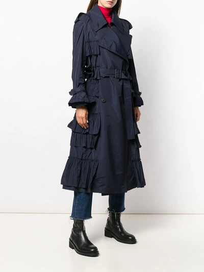 Valentino Double-breasted Pleated Trench Coat In Blue
