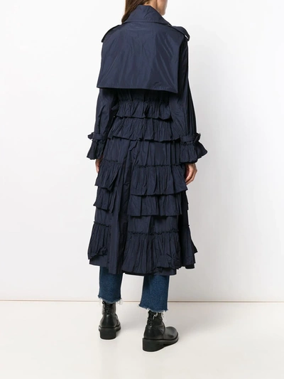Valentino Double-breasted Pleated Trench Coat In Blue