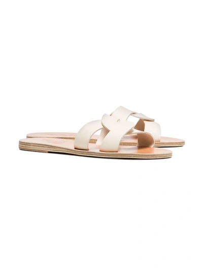 white Desmos double strap leather sandals