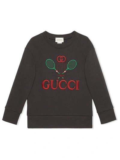 Shop Gucci Logo Embroidered Sweatshirt In Grey