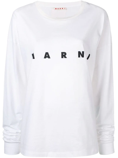 Shop Marni Oversized Logo Print Sweatshirt In White