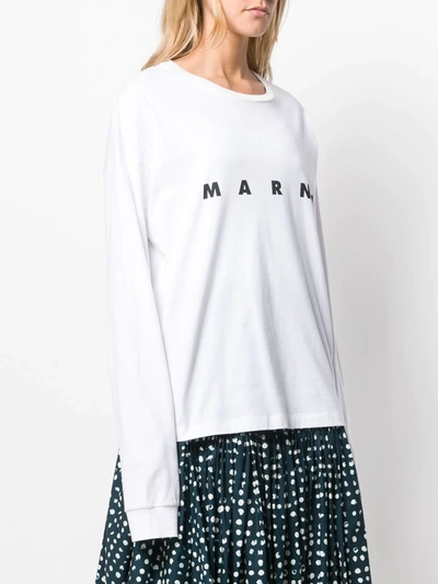 Shop Marni Oversized Logo Print Sweatshirt In White