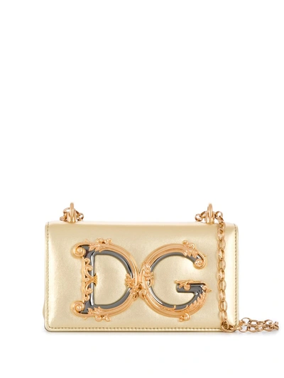 Shop Dolce & Gabbana Dg Girls Leather Phone Bag In Gold