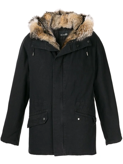 Shop Yves Salomon Hooded Parka Coat In Black