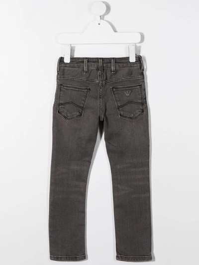 Shop Emporio Armani Distressed Straight-leg Denim Jeans In Grey
