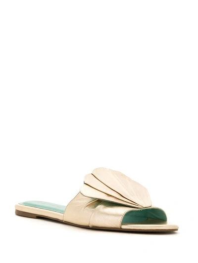 Shop Blue Bird Shoes Concha Leather Flat Slides In Gold