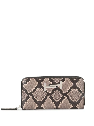 Shop Tod's Python-effect Zip Wallet In Brown