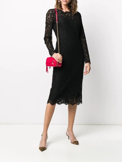 Dolce & Gabbana Midi Dress In Floral Chantilly Lace In Black