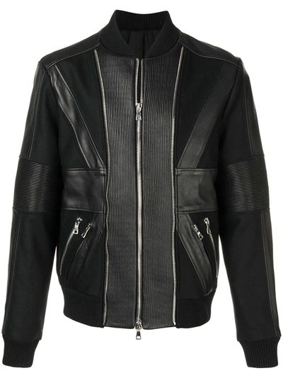 Shop Balmain Zip Up Leather Bomber Jacket In Black