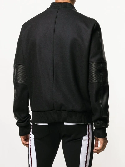 Shop Balmain Zip Up Leather Bomber Jacket In Black