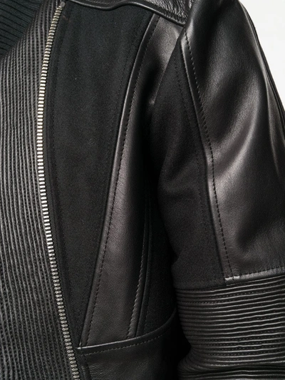 Shop Balmain Zip Up Leather Bomber Jacket In Black