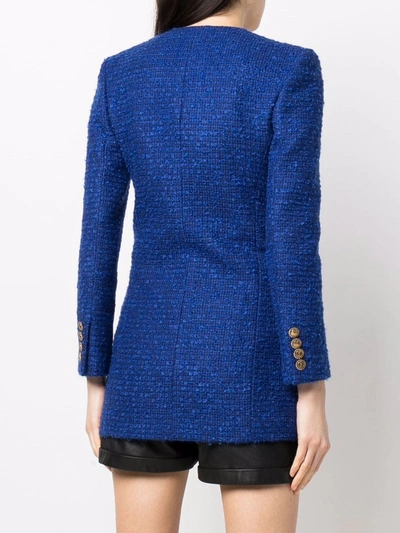 Shop Saint Laurent Double-breasted Tweed Jacket In Blau