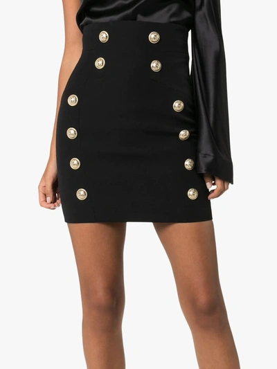 Shop Balmain Button-detail Mini Skirt In Black