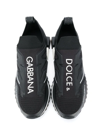 Shop Dolce & Gabbana Logo Print Slip-on Trainers In Black
