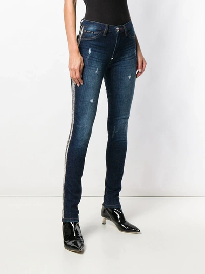 Shop Philipp Plein Crystal Trim Skinny Jeans In Blue