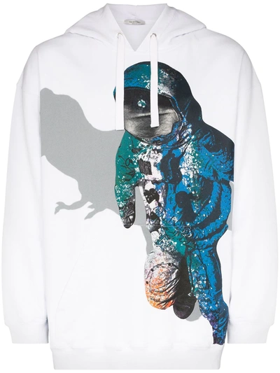 Shop Valentino Spaceman Print Drawstring Hoody In White