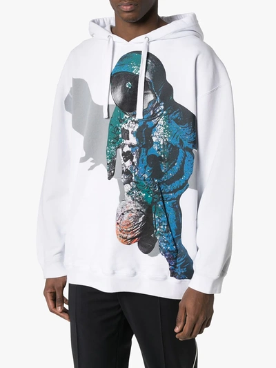 Shop Valentino Spaceman Print Drawstring Hoody In White