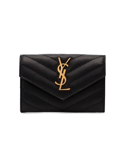 SAINT LAURENT MONOGRAM纹理真皮钱包 - 黑色