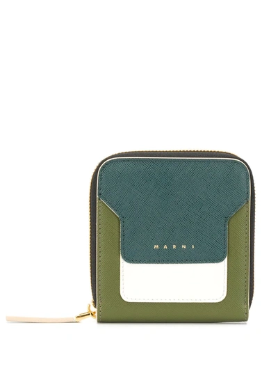 Shop Marni Square Zip-around Wallet In Green